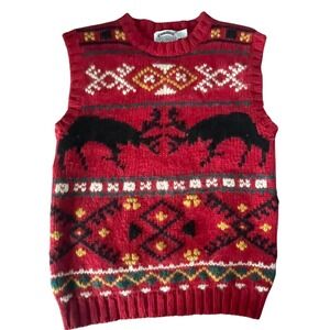 Cambridge Dry Goods Sweater Vest Mens Medium Red Fair Isle Reindeer Wool Vintage